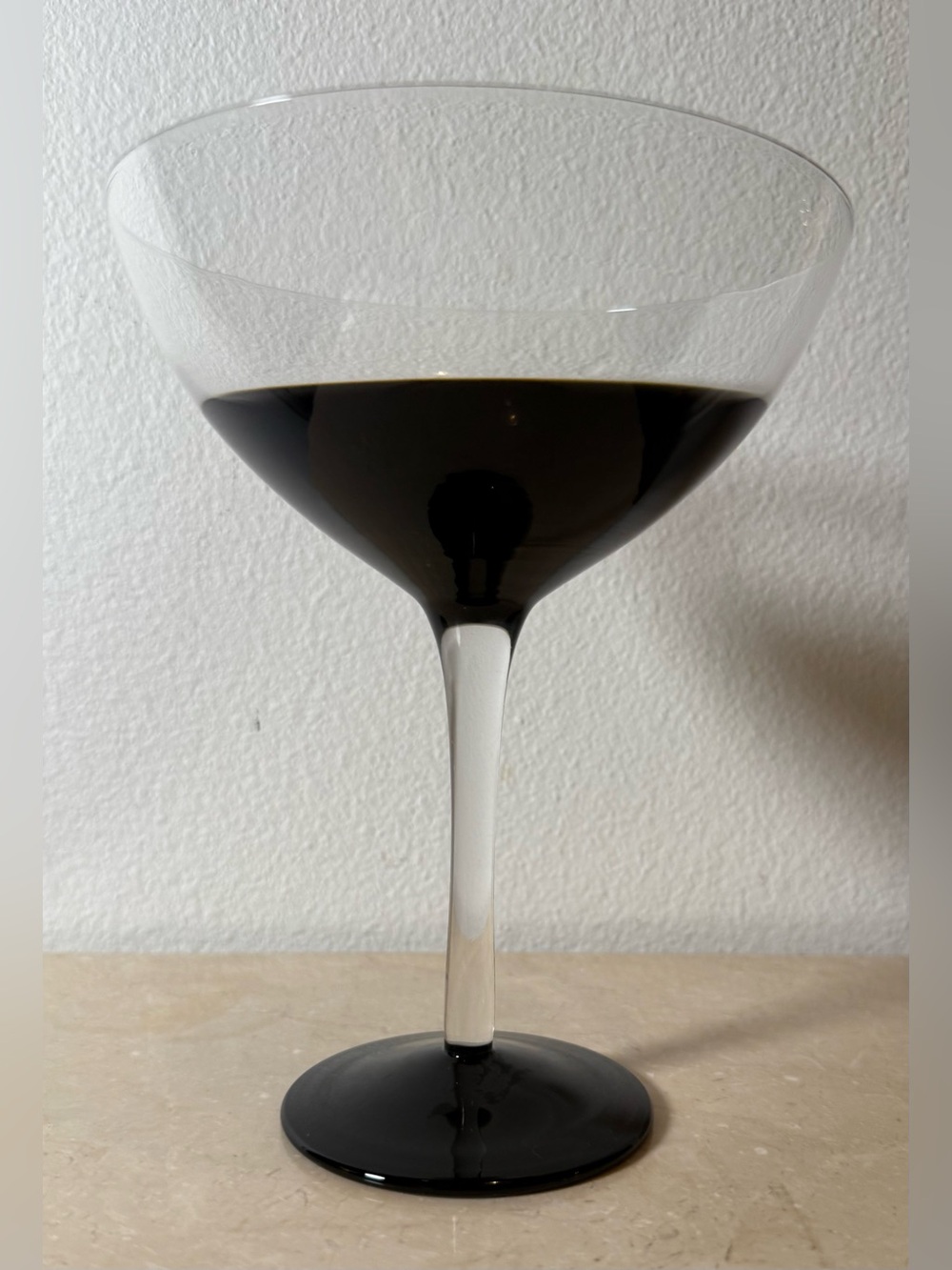 Pier 1 Elemental Black To Clear 7” Martini Cocktail Glass. 12oz